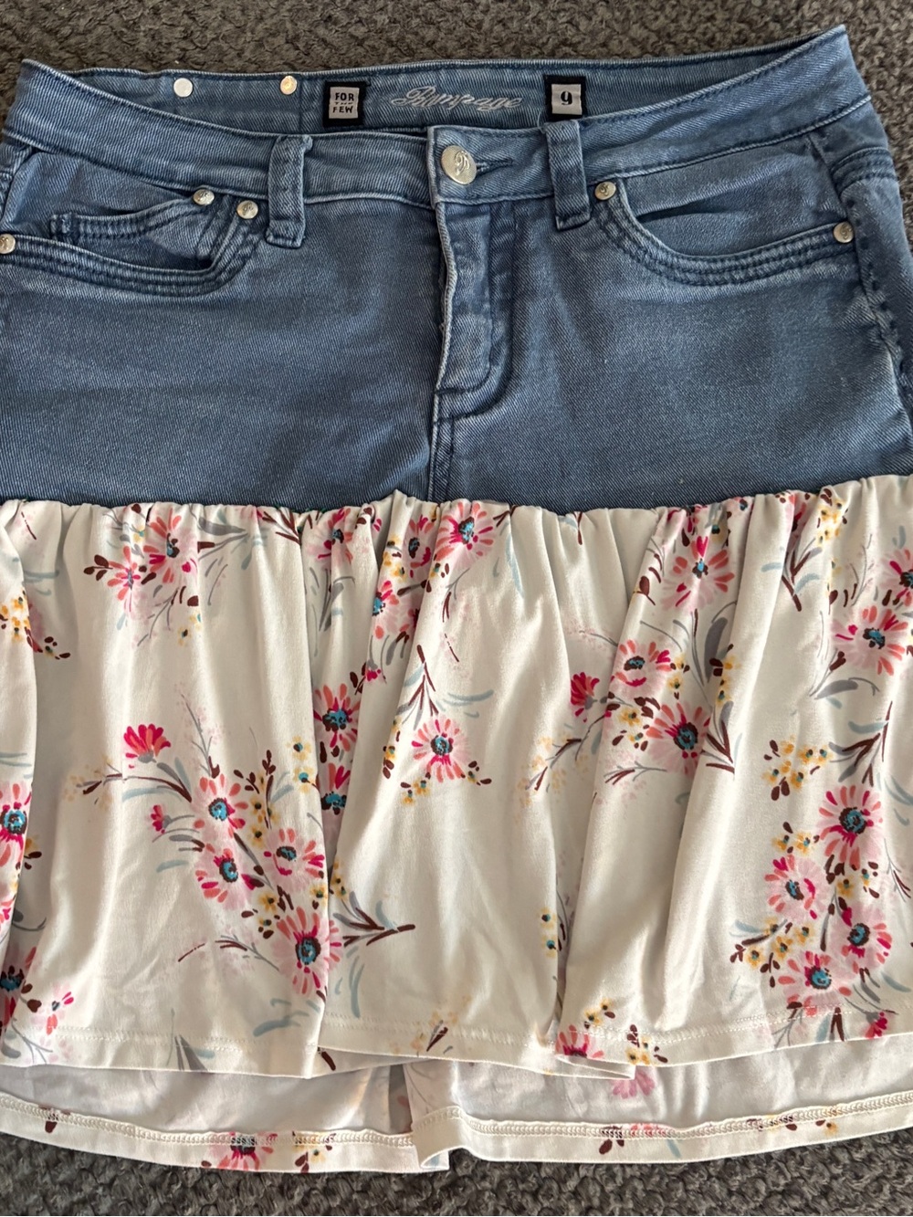 Upcycled Rampage
Denim Floral Ruffle Mini Skirt Reworked Y2K Boho
Cottagecore 9